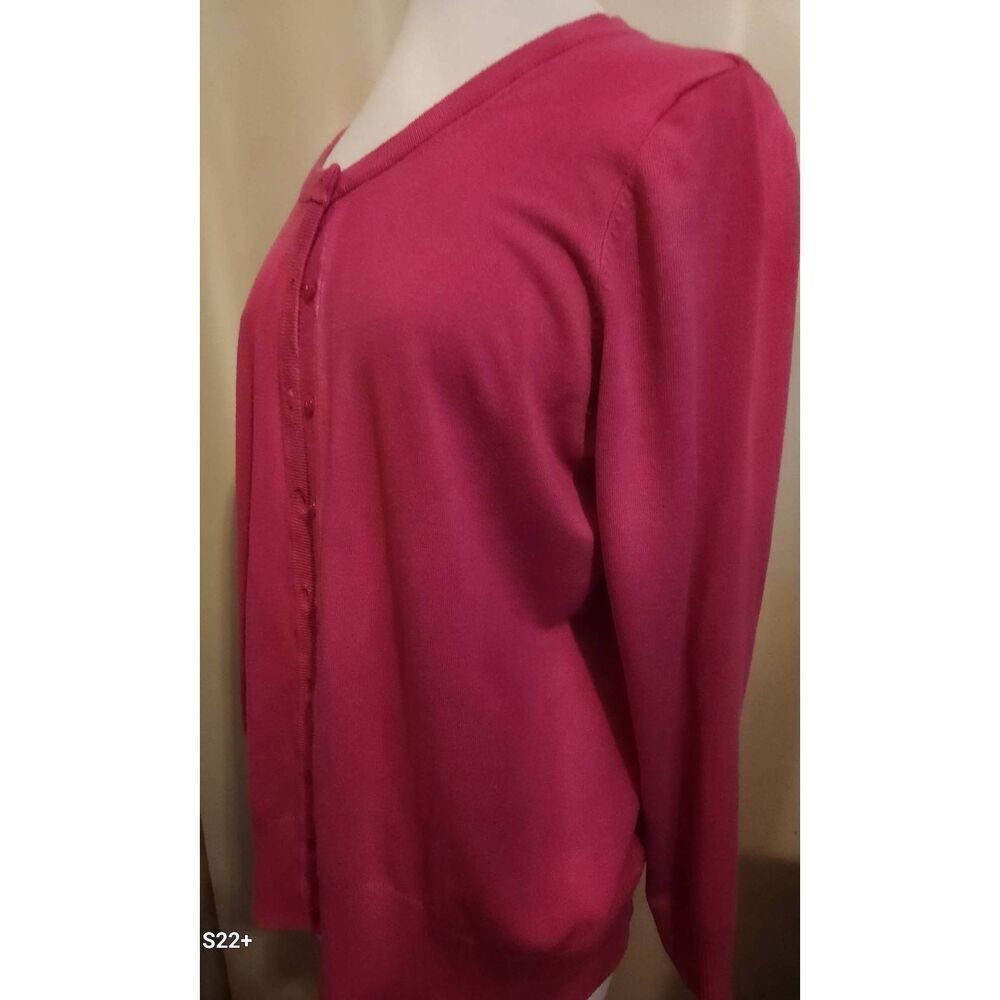 C13 Fashion Bug hot pink button-down crew neck long sleeved sweater - Picture 3 of 10